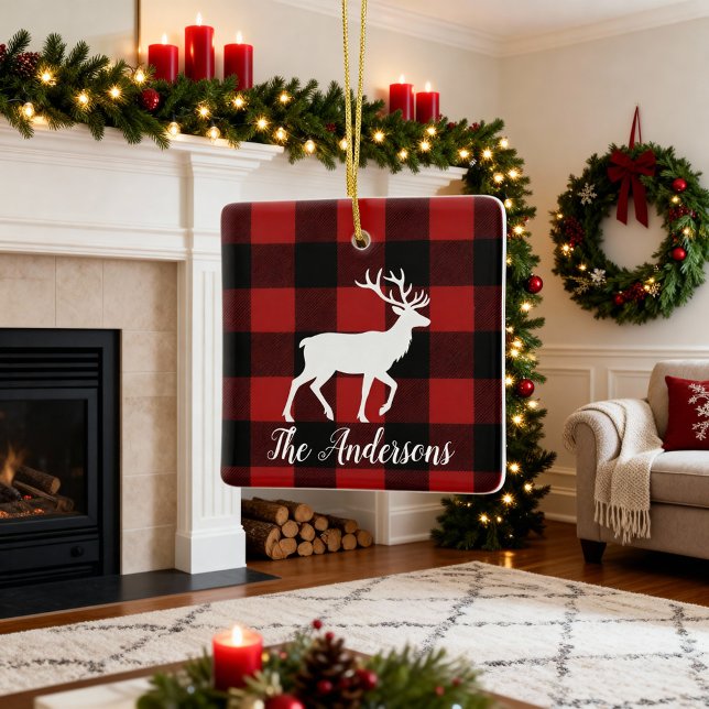 Plaid Deer Family Name Christmas Keepsake Ornament (Creator Uploaded)