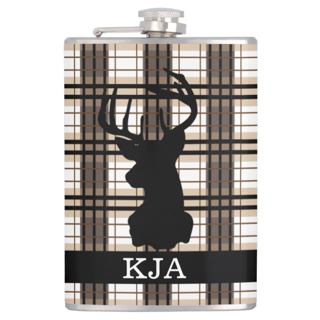 Plaid Deer Silhouette Flask (Front)