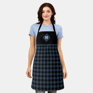 Plaid Diamond Initial Dark Blue + Black Apron