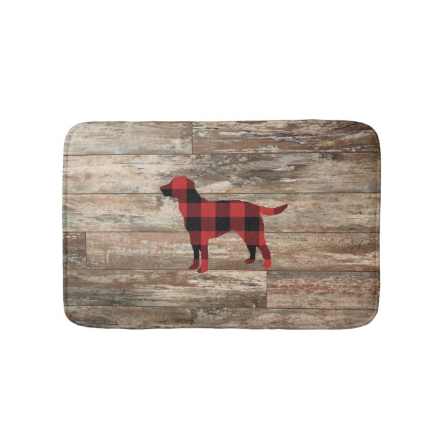 Plaid Dog Labrador Rustic Wood Bath Mat (Front)