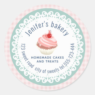 Plaid doily lace Homemade cupcakes and treats Classic Round Sticker