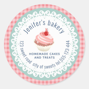 Plaid doily lace Homemade cupcakes and treats Classic Round Sticker