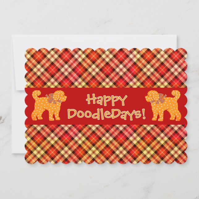 Plaid Doodle Golden Yellow Dog Personalised Holiday Card (Front)