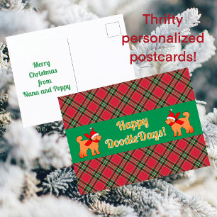 Plaid Doodle Golden Yellow Dog Personalised  Holiday Postcard