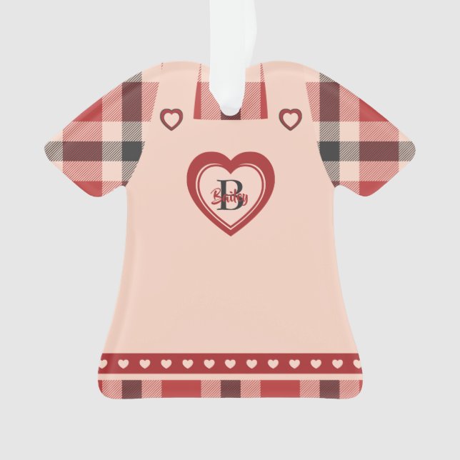 Plaid Dress Heart Pinafore Figurine Personalised Ornament (Front)