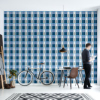 Plaid effect calm blues grey and white