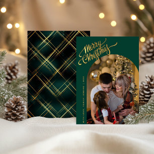 Plaid Elegant One Photo Christmas Holiday card