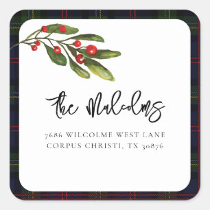 Plaid Elegant Rustic Classic Tartan Return Address Square Sticker