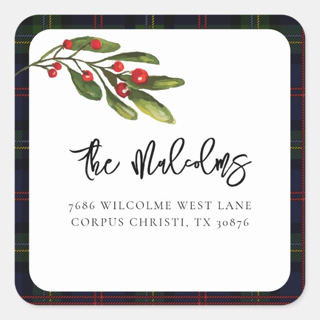Plaid Elegant Rustic Classic Tartan Return Address Square Sticker (Front)