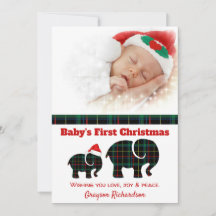 Plaid Elephants Baby's First Christmas Photo