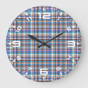 Plaid Fabric Chequered Print Pattern-57688 Large Clock