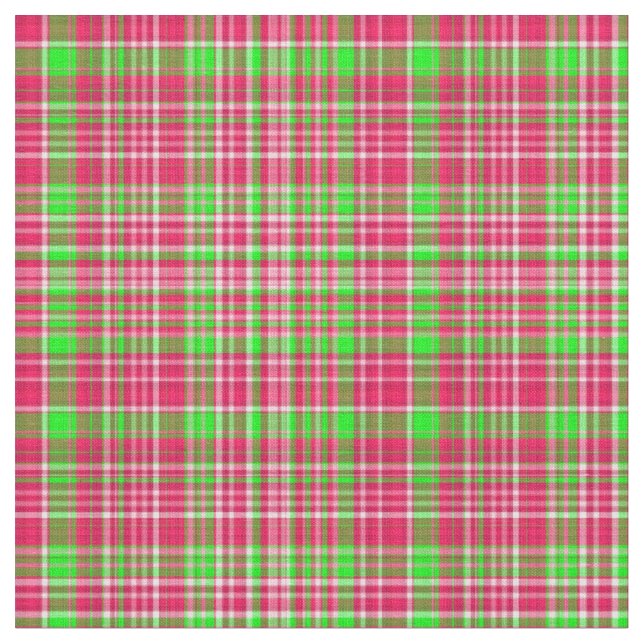 Plaid Fabric-Neon Green and Pink 25 Fabric (Close Up)