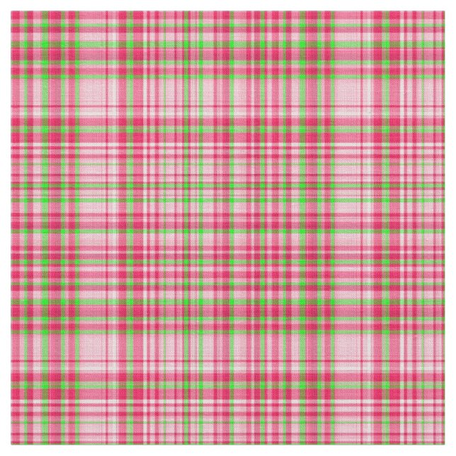 Plaid Fabric-Neon Green and Pink 47 Fabric (Close Up)