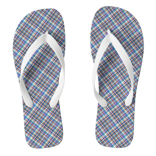 Plaid Fabric Print Grey Blue Chequered Pattern Jandals (Footbed)