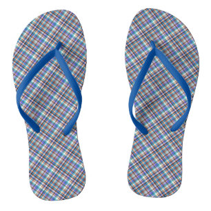 Plaid Fabric Print Grey Blue Chequered Pattern Jandals