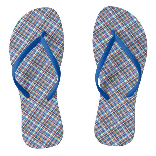 Plaid Fabric Print Grey Blue Chequered Pattern Jandals (Footbed)