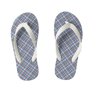 Plaid Fabric Print Grey Blue Chequered Pattern Kid's Jandals