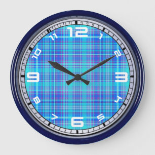 Plaid Fabric Texture Blue Stripes Pattern-43657 Large Clock