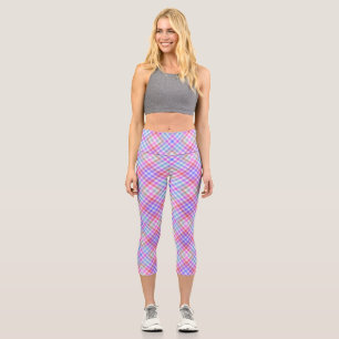 Plaid Fabric Texture Pink Stripes Pattern-18848 Capri Leggings