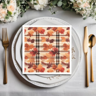 Plaid Fall Autumn Leaves Napkin