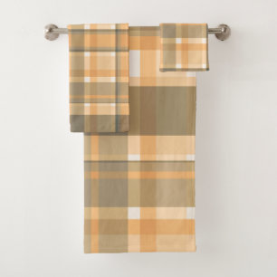 Plaid Fall Shades Browns Orange Beige Bath Towel Set