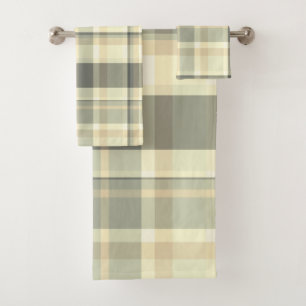 Plaid Fall Shades Wheat, Beige, Grey Bath Towel Set