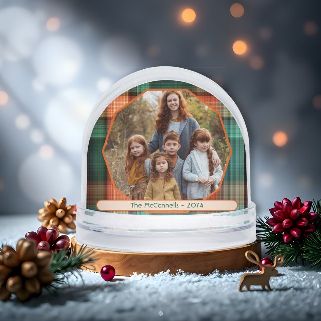 Plaid Family Christmas Photo Template Snowglobe (Creator Uploaded)