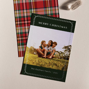 Plaid Family Photo Geometric Christmas Silver