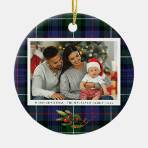 Plaid Family Photo Red Berries MacKenzie Tartan Ceramic Tree Decoration