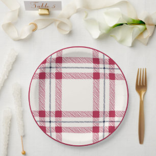 Plaid Farmhouse Country Christmas Holiday Paper Plate