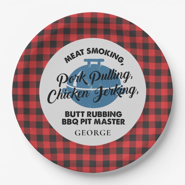 Plaid Fathers Day Rustic BBQ Dad Personalised Paper Plate (Front)