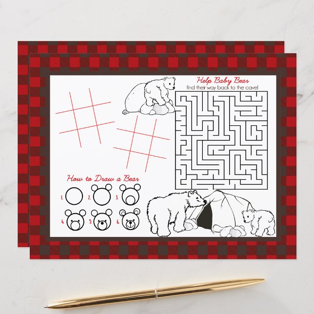 Plaid Flannel Bear Kids Activity Sheet Placemats (Creator Uploaded)