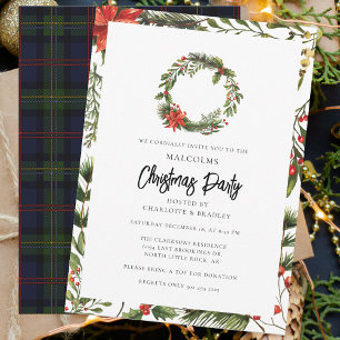 Plaid Floral Poinsettia Christmas Party Tartan Invitation