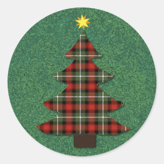 Plaid Folk Art Christmas Tree Classic Round Sticker