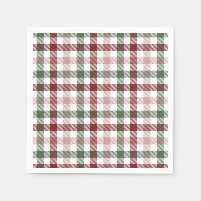 Plaid For Christmas Words Holiday Paper Napkin (Front)
