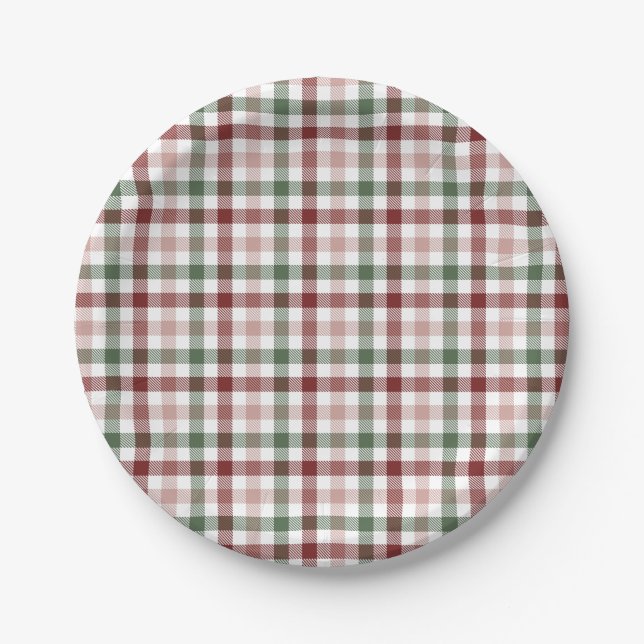 Plaid For Christmas Words Holiday Paper Plate (Front)