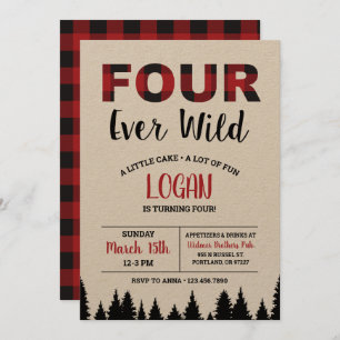 Plaid Fourth Birthday Invitation Four Ever Wild 4