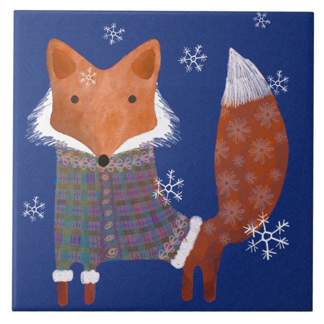 Plaid Fox Ceramic Kitchen Tile (Front)