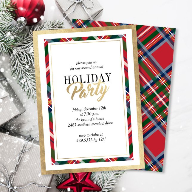 Plaid Frame Holiday Christmas Party Invitation (Creator Uploaded)
