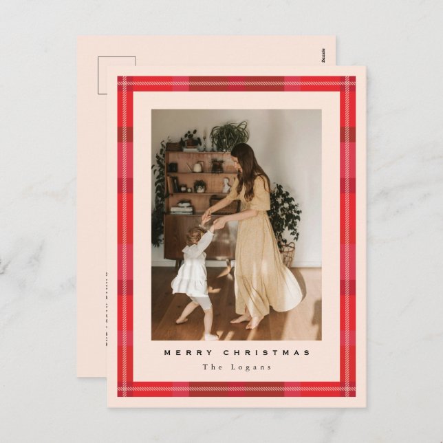 Plaid Frame Holiday Postcard (Front/Back)