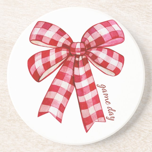 Plaid game day bow cute women coaster (Front)