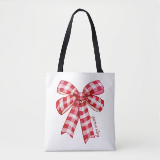 Plaid game day bow cute women tote bag