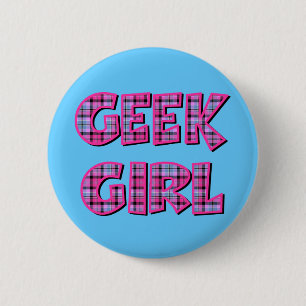 Plaid Geek Girl Design 6 Cm Round Badge