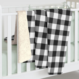 Plaid Gingham Black White Birthday Sherpa Blanket