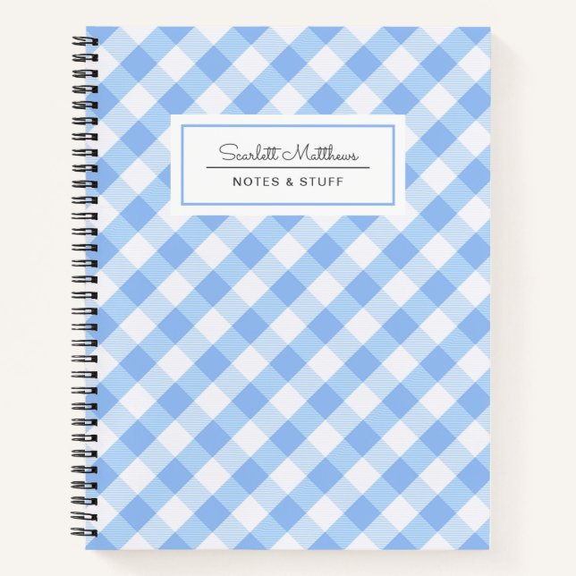 Plaid Gingham Blue Pattern Name Notebook (Front)