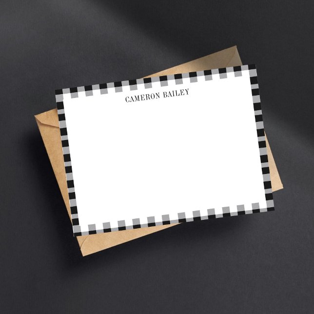 Plaid Gingham Buffalo Black & White Name  Card (Creator Uploaded)