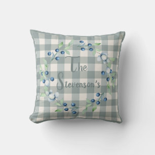 Plaid Gingham Country Farmhouse Name Berry Wreath Cushion