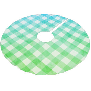 Plaid Gingham Lime Green Blue Modern Simple Check Brushed Polyester Tree Skirt