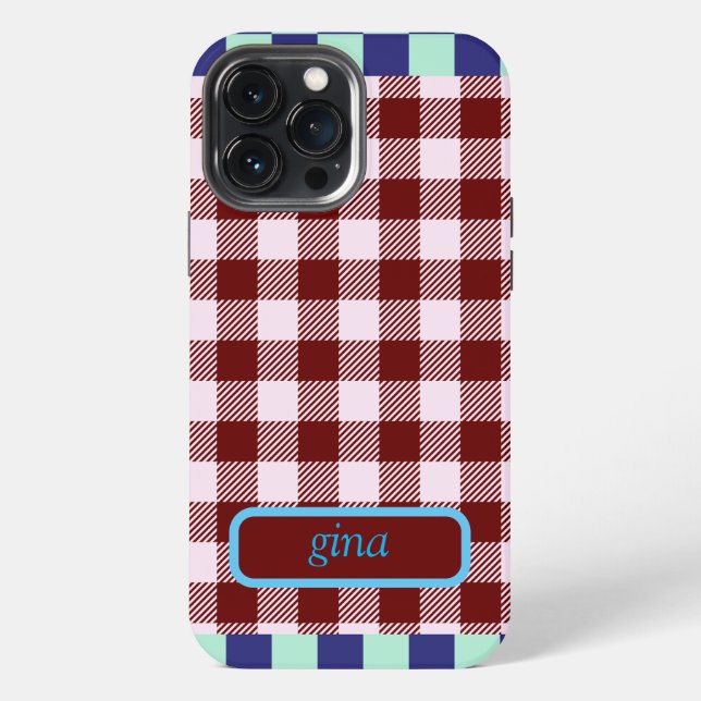 Plaid Gingham Personalised iPhone Case (Back)