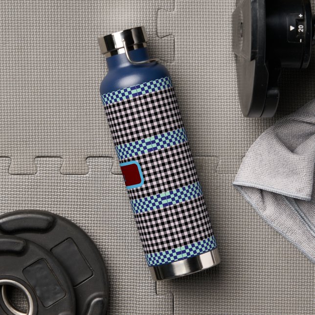 Plaid Gingham Personalised Water Bottle (Gym)